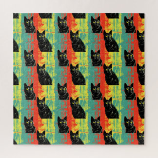 Retro Black Cat Pattern  Jigsaw Puzzle