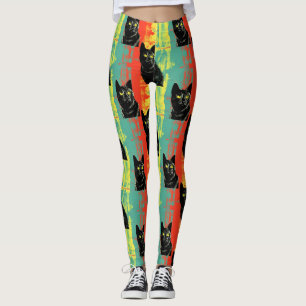 Retro Black Cat Pattern Leggings