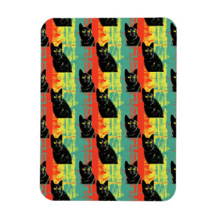 Retro Black Cat Pattern  Magnet