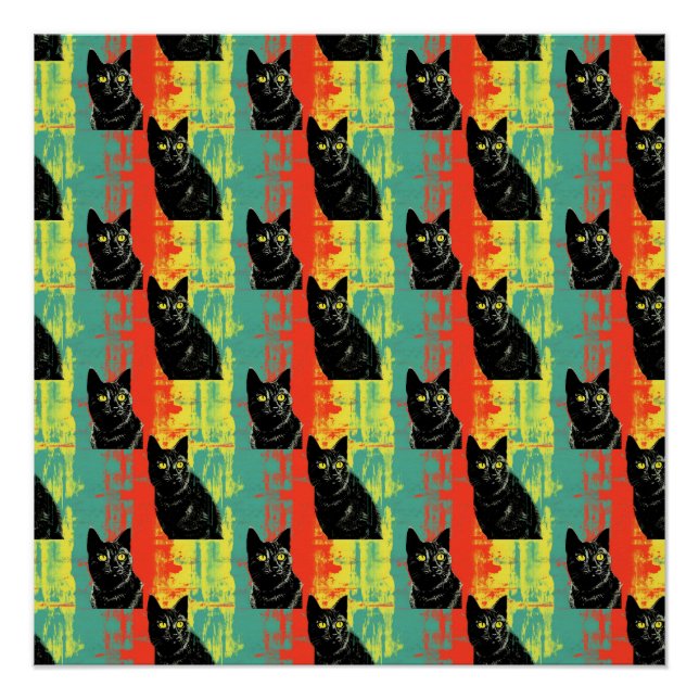 Retro Black Cat Pattern  Poster (Front)