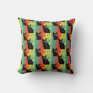 Retro Black Cat Pattern  Throw Pillow
