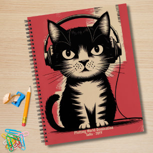 Retro Black Cat, Plotting World Domination, Funny Notebook