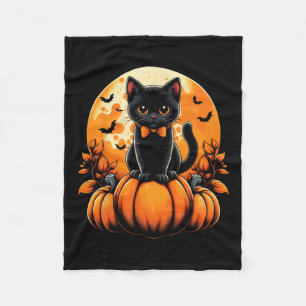 Retro Black Cat Pumpkin Halloween Costume Fall Aut Fleece Blanket