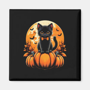 Retro Black Cat Pumpkin Halloween Costume Fall Aut Magnet