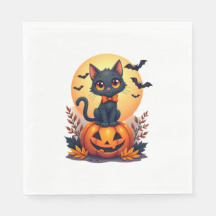 Retro Black Cat Pumpkin Halloween Costume Fall Aut Napkin