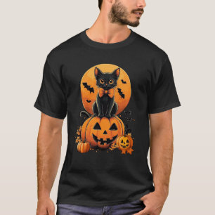 Retro Black Cat Pumpkin Halloween Costume Fall Aut T-Shirt
