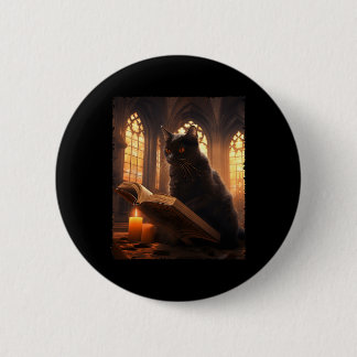 Retro Black Cat Reading Book Vintage Halloween Boo 2 Inch Round Button