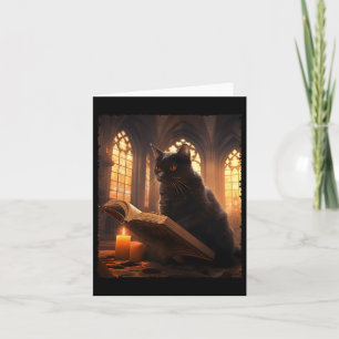Retro Black Cat Reading Book Vintage Halloween Boo Card