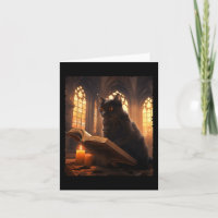 Retro Black Cat Reading Book Vintage Halloween Boo