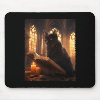 Retro Black Cat Reading Book Vintage Halloween Boo Mouse Pad