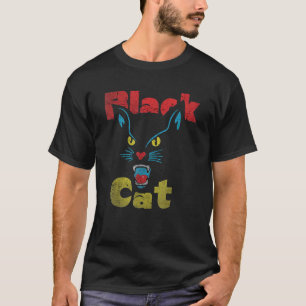 Retro Black Cat Retro Fireworks Vintage Halloween T-Shirt