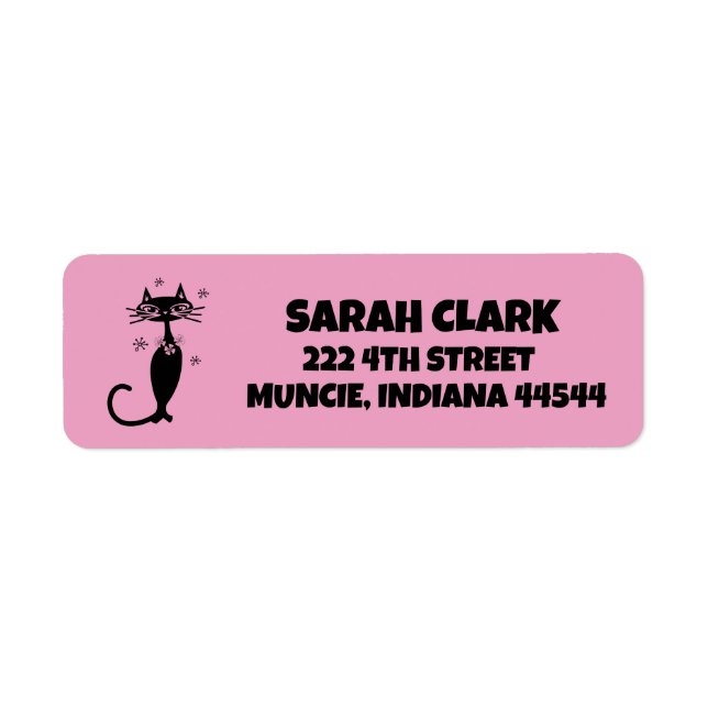 Retro Black Cat Silhouette Return Address Labels (Front)