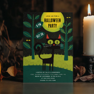 Retro Black Cat   Vintage Costume Halloween Party Invitation