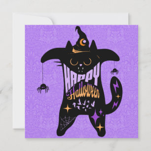 Retro Black Cat Witch Funny Halloween Card