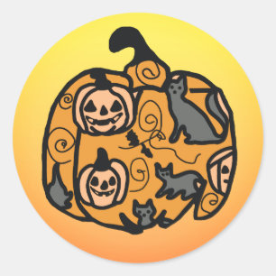 Retro Black Cats and Pumpkin Dreams  Classic Round Sticker