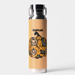 Retro Black Cats and Pumpkin Dreams Water Bottle