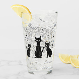 Retro Black Cats Atomic Starburst Mid Century Glass