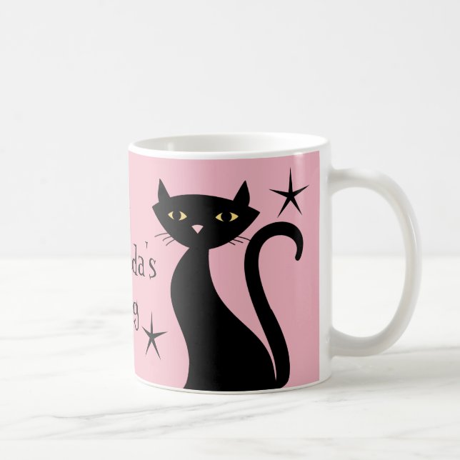 Retro Black Cats, baby boomer pink Coffee Mug (Right)