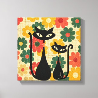 Retro Black Cats Canvas Print Mid Century Modern