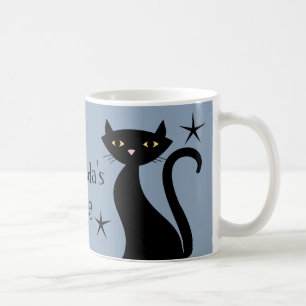 Retro Black Cats, construction boom blue Coffee Mug