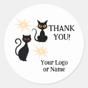 Retro black cats with starburst - editable message classic round sticker