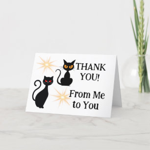Retro black cats with starburst - editable message thank you card
