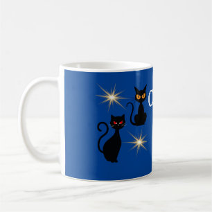 Retro black cats with starburst - editable text coffee mug