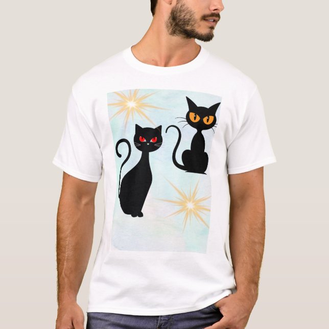 Retro black cats with starburst T-Shirt (Front)