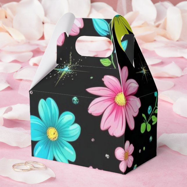 Retro Black colourful Flowers Pattern Birthday par Favor Box (Wedding)