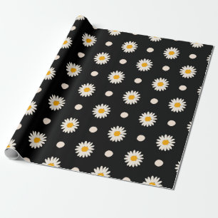 Retro Black Daisy Floral Pattern  Wrapping Paper