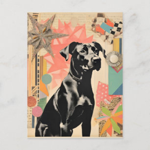 Retro black dog abstract background Collage Postcard