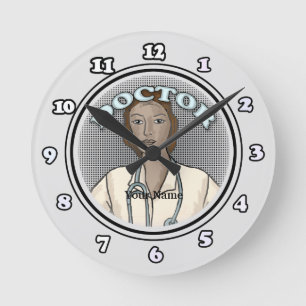 Retro black female doctor  round clock