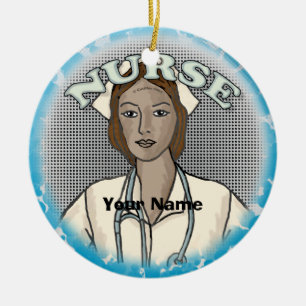 Retro black female nurse  ceramic ornament