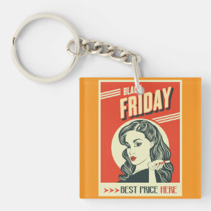 Retro Black Friday Pop Art Pin-Up Girl Keychain