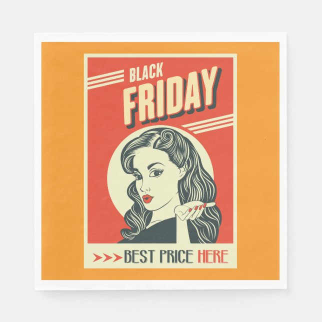Retro Black Friday Pop Art Pin-Up Girl Napkin (Front)