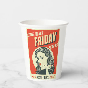 Retro Black Friday Pop Art Pin-Up Girl Paper Cups