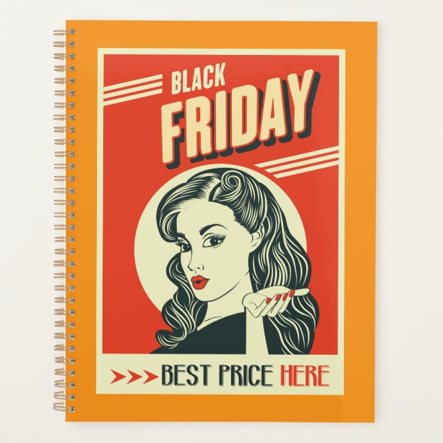 Retro Black Friday Pop Art Pin-Up Girl Planner (Front)
