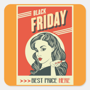 Retro Black Friday Pop Art Pin-Up Girl Square Sticker