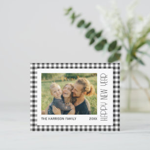 Retro Black Gingham Plaid New Year Photo Postcard