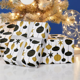 Retro Black Gold Christmas Ornaments Holiday Wrapping Paper