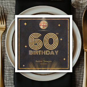 Retro Black Gold Disco Ball Party 60th Birthday Napkin