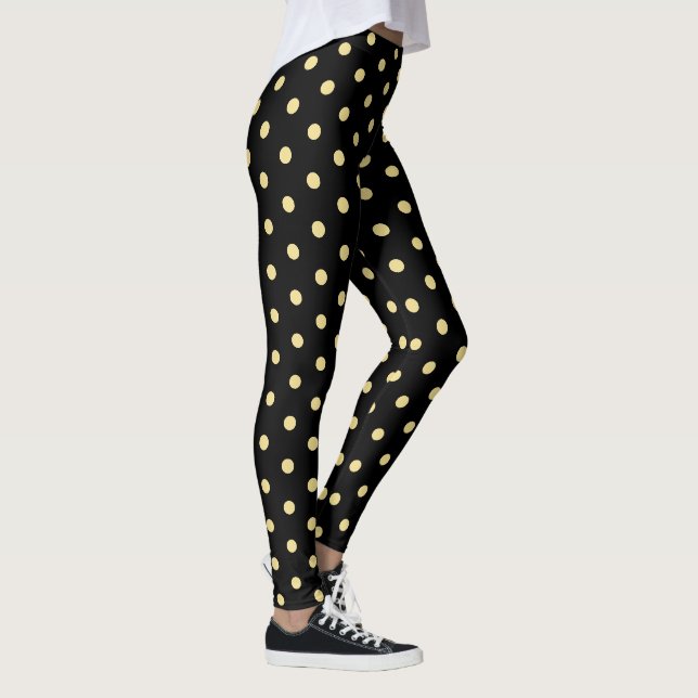 Retro Black Gold Polka Dots Pattern Chic Fashion Leggings (Right)