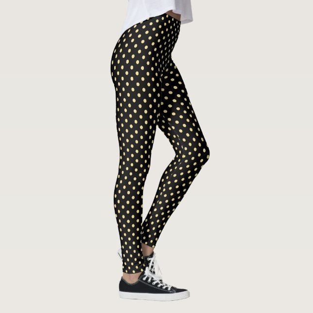 Retro Black Gold Small Polka Dots Pattern Fashion Leggings (Right)