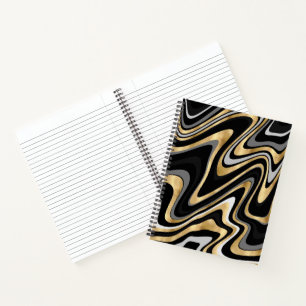 Retro Black Gold Wavy Lines Modern Design Notebook