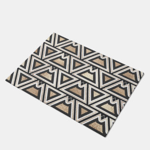 Retro Black Gold White Triangle Geometric Doormat