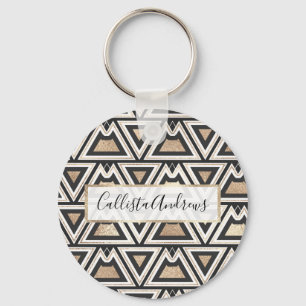 Retro Black Gold White Triangle Geometric Keychain