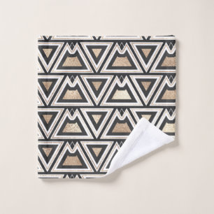 Retro Black Gold White Triangle Geometric Wash Cloth