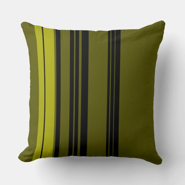 Retro Black Green Stripes #2 Throw Pillow (Front)