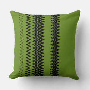 Retro Black Green Stripes Throw Pillow