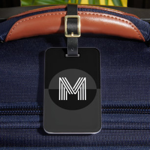 Retro Black Grey White Geometric Modern Monogram Luggage Tag